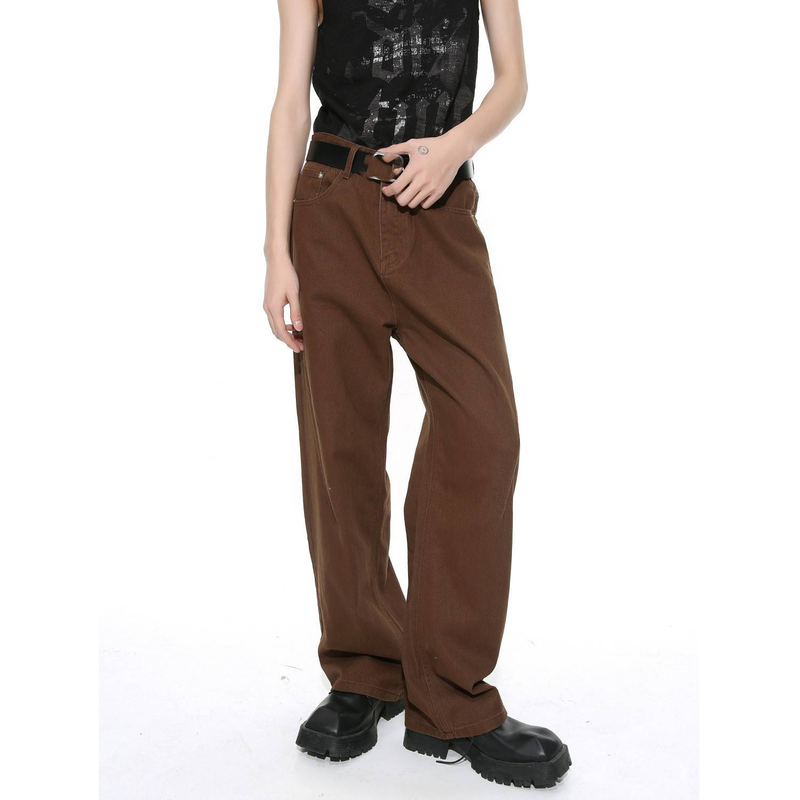 Men's Clothing Style Pure Color Simple Style Straight Loose Basic Jeans_voghion.com
