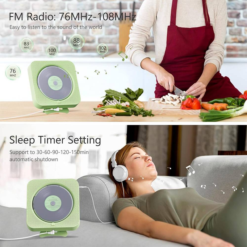 „Byteuni“ nešiojamas „Bluetooth“ namų CD muzikos grotuvas su nuotolinio valdymo pultu, laikmačiu, įmontuotais garsiakalbiais ir LED ekranu, FM radiju, „Boombox“ (neįkraunamas)_voghion.com