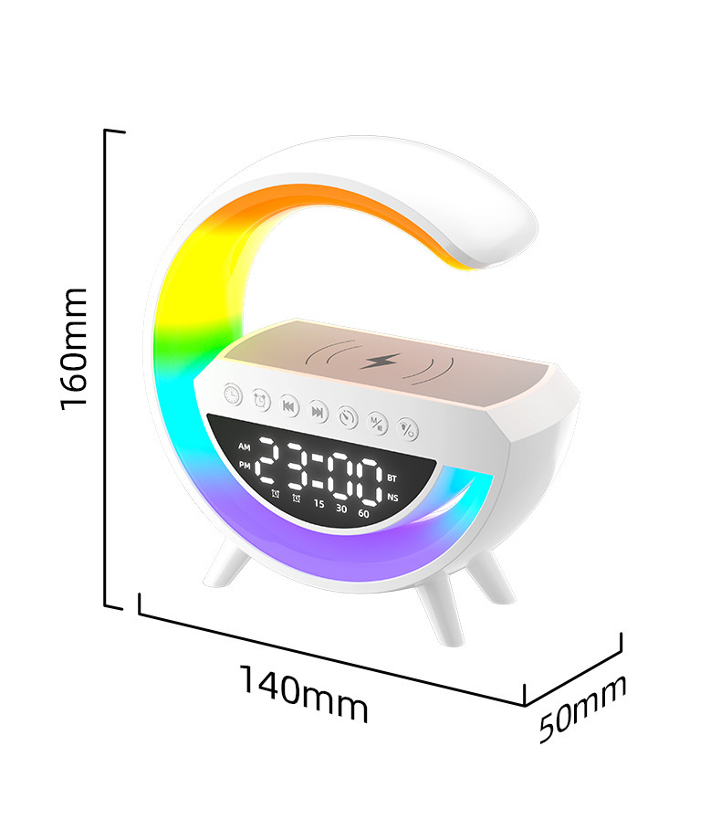 Enceinte Bluetooth série G - Lumière d'ambiance RVB, chargeur sans fil et réveil avec veilleuse_voghion.com