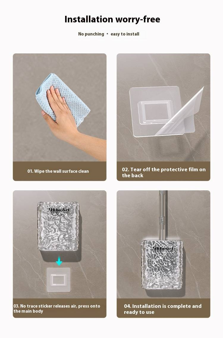 Plastic Toilet Brush With Wall Mount Holder – Lightweight Bathroom Cleaning Tool, Non-Scratch Bristles, Space-Saving Design_voghion.com