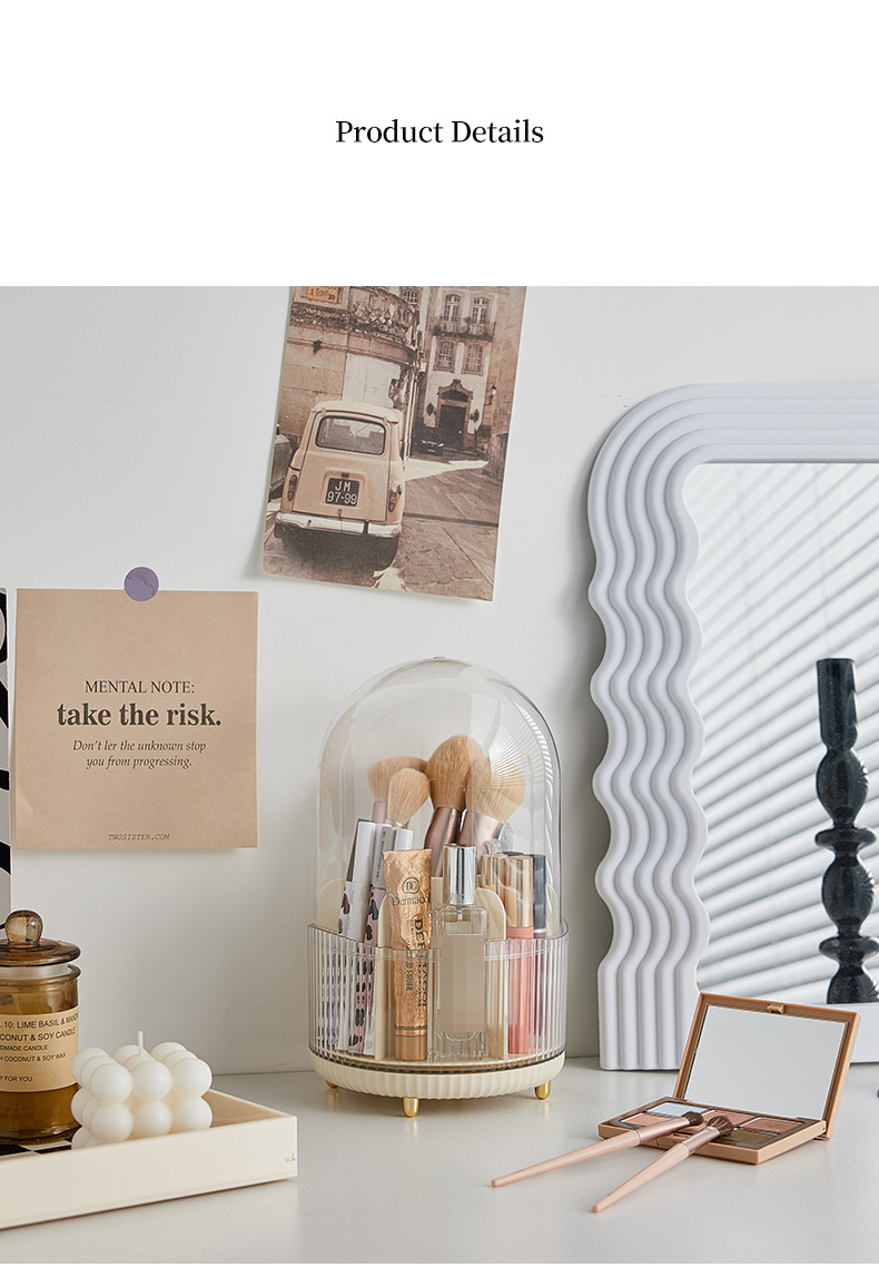 360° drehbarer Make-up-Pinsel-Organizer – Kosmetik-Aufbewahrungsbox mit mehreren Fächern für Pinsel, Lippenstifte, Eyeliner (moderner minimalistischer Stil)_voghion.com