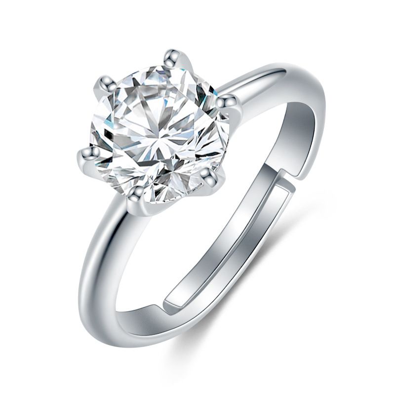 Mossanit-Diamantring für Frauen – Koreanischer Stil, Sechs-Zinken-Fassung, Diamant-Imitat-Ring, Paarring – Offenes Band, Ehering, minimalistischer Ring_voghion.com