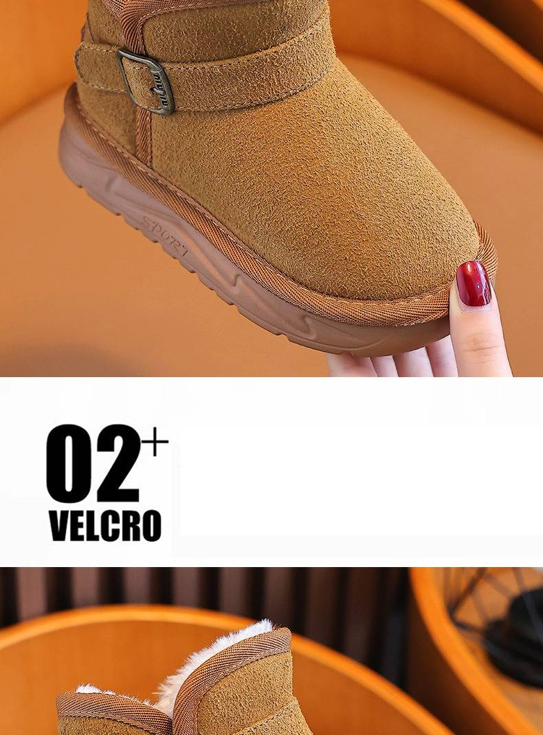 Zimowe buty śnieżne dla dzieci – ocieplane, wodoodporne, z podszewką z polaru, dla chłopców i dziewcząt, antypoślizgowe, ciepłe buty dla maluchów (brązowo-czarno-szare, rozmiary 26-37)_voghion.com