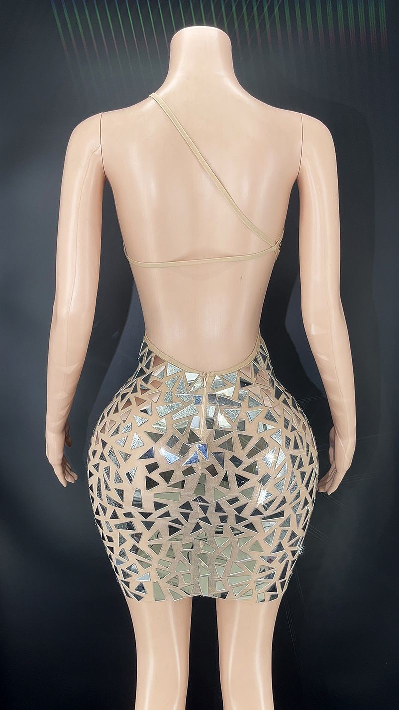 Asymmetric Mirror-Sequin Backless Mini Dress – Elegant One-Shoulder Bridal Reception & Cocktail Party Gown (S-XL)_voghion.com
