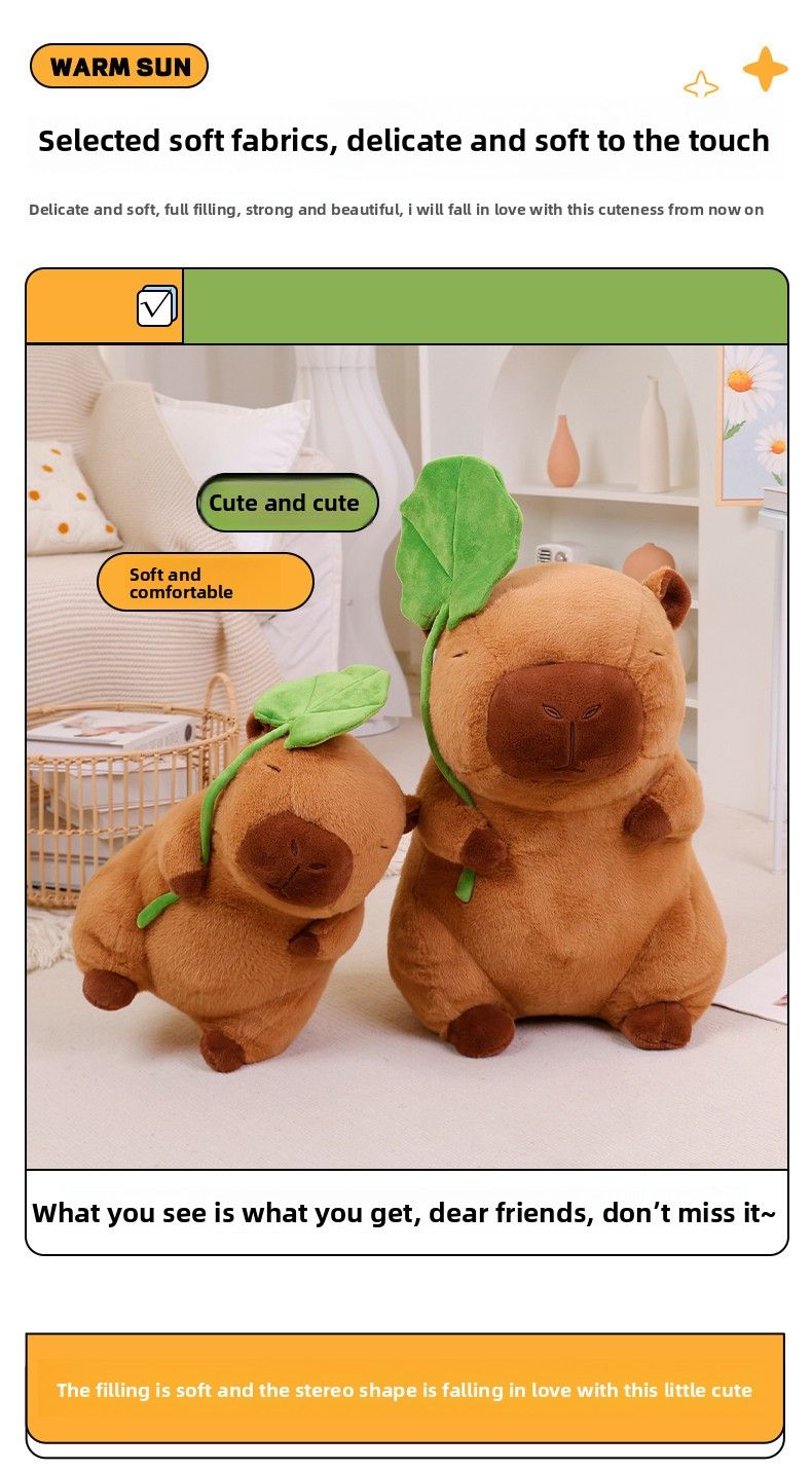Kapybara a foglia di loto, bambola capibara, peluche, bambola di grandi dimensioni, ornamento, bambola regalo_voghion.com