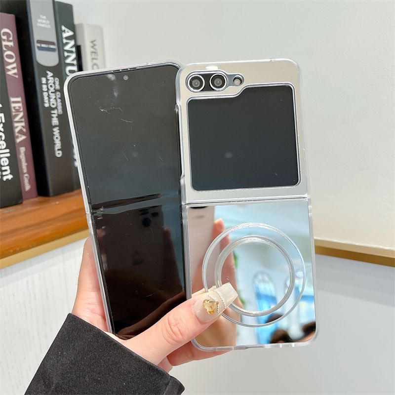 For Samsung Galaxy Z Flip 3 4 5 5G Luxury Mirror Magnetic Circular Stand Phone Case Cover_voghion.com