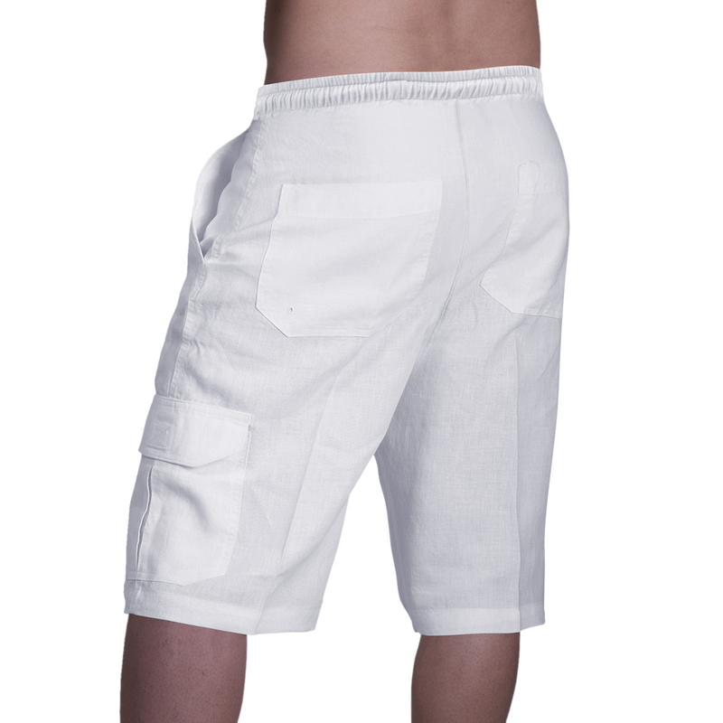 2022 nuovi pantaloncini di lino multitasche con lacci pantaloni da lavoro da spiaggia da uomo_voghion.com
