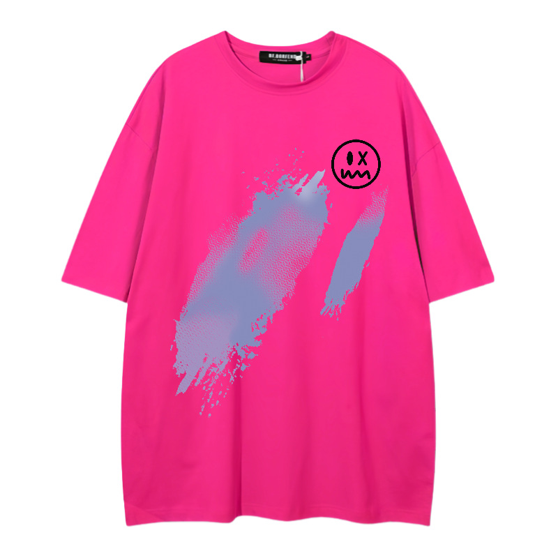2024 Neue trendige Marke Einfaches, lockeres, kurzärmeliges T-Shirt für Männer mit lächelndem Gesicht, bedruckt, für Paare, vielseitig einsetzbar, komplett aus Baumwolle_voghion.com