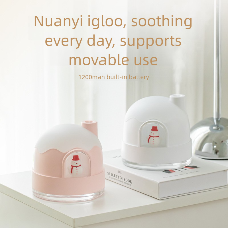 Umidificatore a forma di globo di neve, simpatica luce notturna USB, mini umidificatore d'aria silenzioso per la decorazione della scrivania del dormitorio_voghion.com