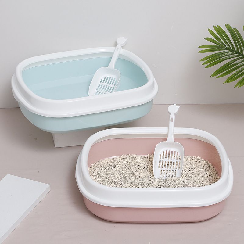 Grote halfgesloten kattenbak met anti-spatlaag in Scandinavische stijl, kattenbakschep, huisdierbenodigdheden_voghion.com