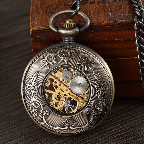 Große mechanische Taschenuhr mit Klappmechanismus, römische geschnitzte, hohle, klassische mechanische Taschenuhr_voghion.com