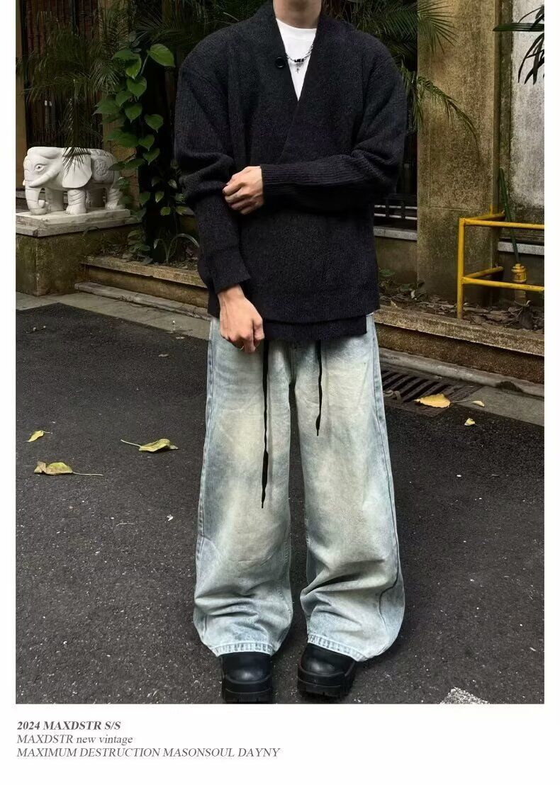 2024 Autumn Winter New Cardigan American Style Casual Lazy V-Neck Knitted Sweater Men Solid Color Jacket Trendy_voghion.com