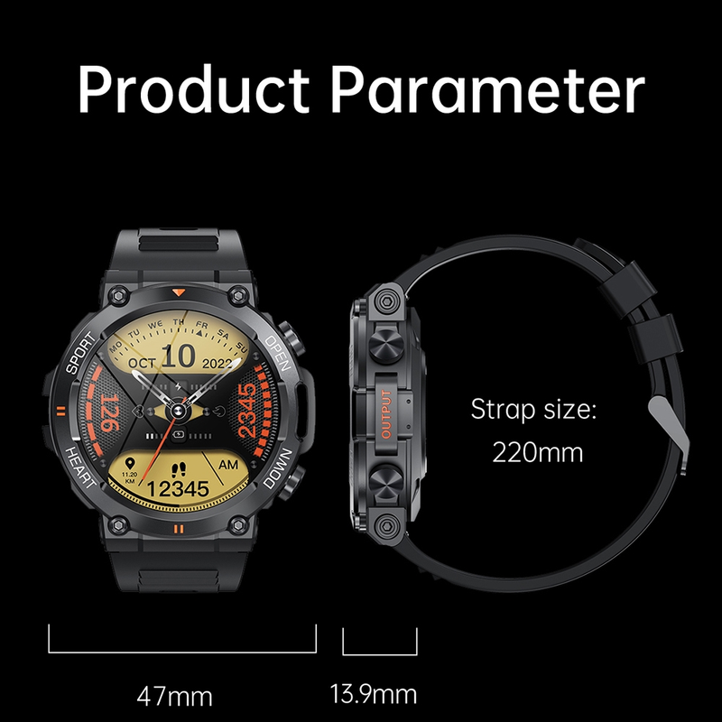 K56Pro 1,39 tommer hjertefrekvens/blodtryk/blodiltovervågning Smart Calling Watch (sort)_voghion.com