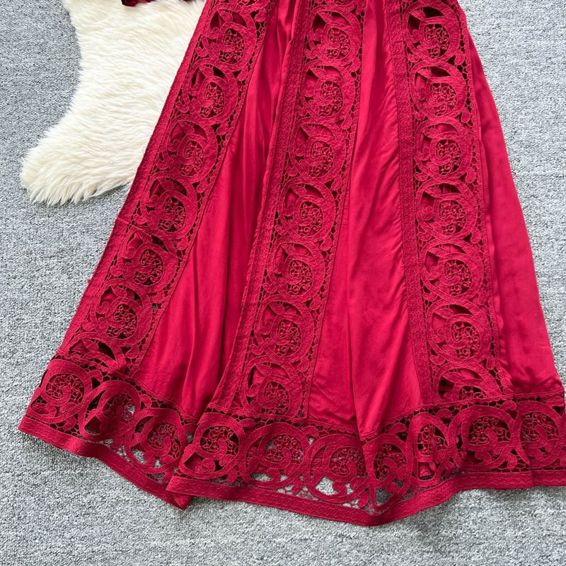 Ensemble chemisier taille haute en dentelle et jupe évasée style court – Tenue élégante deux pièces (beige/vert/blanc/bleu, taille unique)_voghion.com
