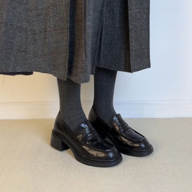 Sheepskin Version ~ New Chunky Heel Loafers For Women, Slip-On Round Toe Single Shoes, Genuine Commuter Lazy Little_voghion.com