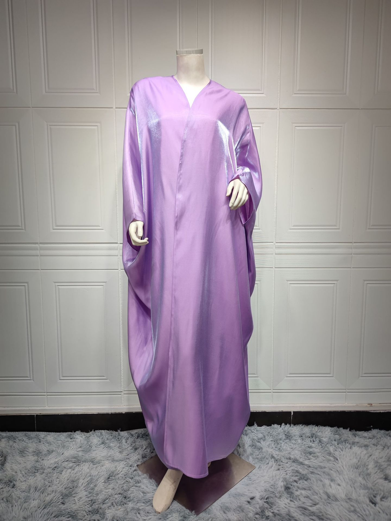 Damenbekleidung, Naher Osten, bescheidene muslimische Mode, helle Seidensatin, einfarbig, Fledermausärmel, Robe, europäische und amerikanische große Damenbekleidung_voghion.com
