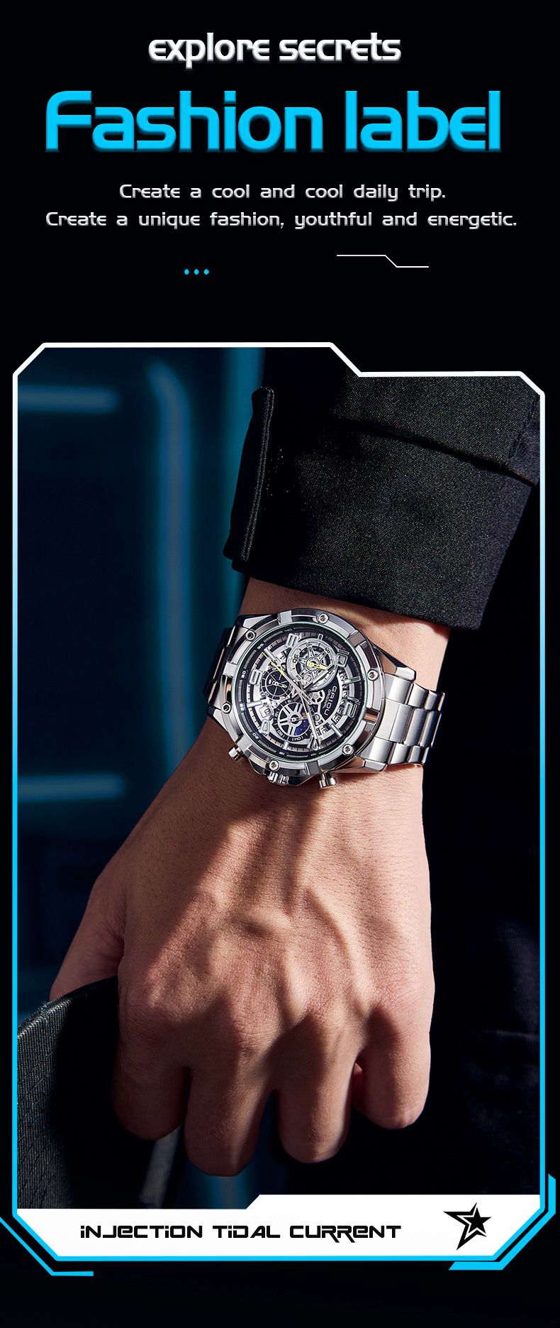 Reloj cronógrafo de negocios para hombre con manecillas luminosas, indicador de fecha y correa de acero inoxidable. Elegante caja de 42 mm y resistente al agua hasta 30 m._voghion.com
