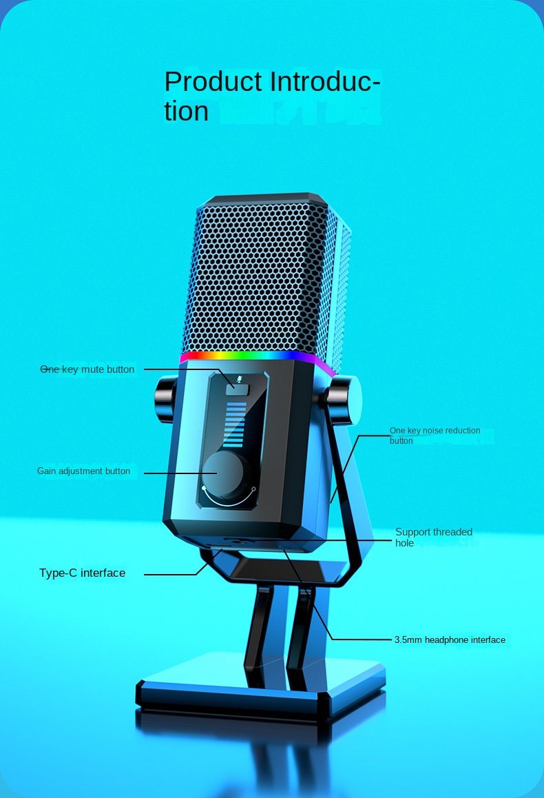【Bistveno za prenos v živo】Profesionalni USB mikrofon z odpravljanjem šumov, izklop zvoka z enim klikom, kardioidni vzorec zajemanja, RGB barvna lučka | Priklopi in igraj_voghion.com