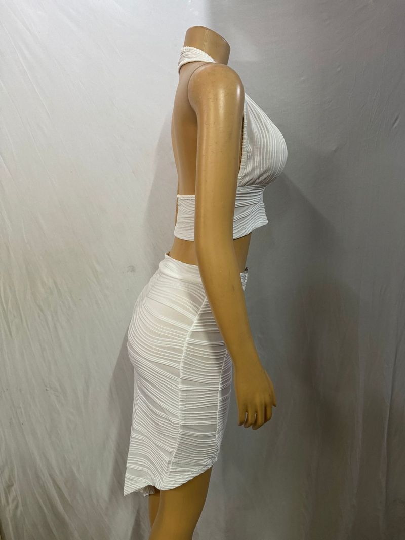 Set de fuste cu șolduri neregulate, cu guler atârnat, culoare solidă, nou pentru femei_voghion.com