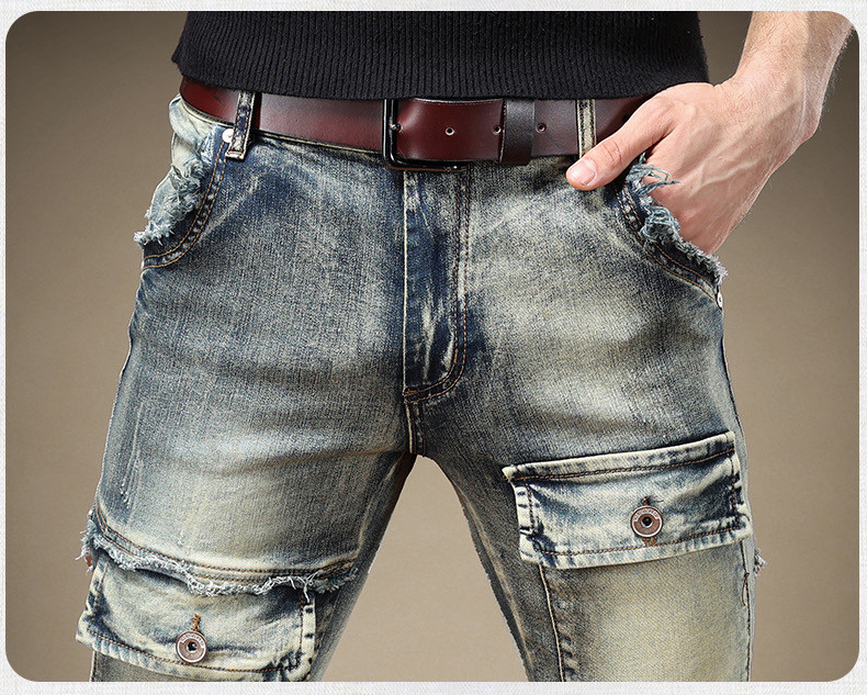 Men's Retro Heavy-duty Washed Work Jeans Scratched And Frayed Slim-fitting Long Pants Small-legged Pants_voghion.com
