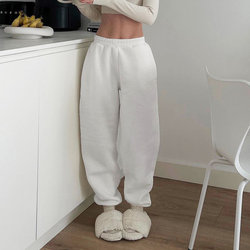 Vêtements pour femmes, pantalons de survêtement amples à taille élastique, couleur unie, leggings de personnalité, pantalons décontractés_voghion.com