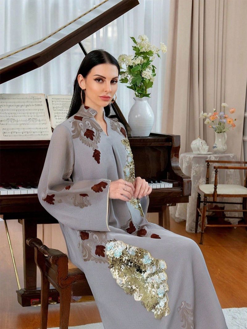 Luxury Muslim Evening Gown With Sequin Embroidery - Modest Elegance For Special Occasions_voghion.com