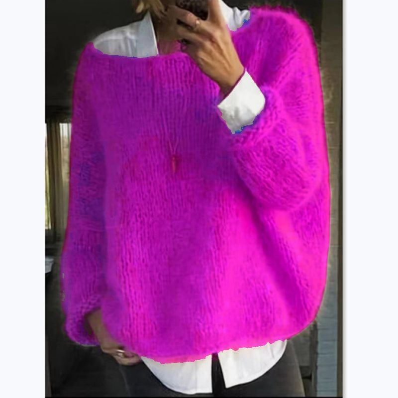 Women's Oversized Knit Sweater – Soft Acrylic Blend Crewneck Pullover (S-XXL, Ice Cream Pastels, Dropped Shoulder, Streetwear Essential)_voghion.com