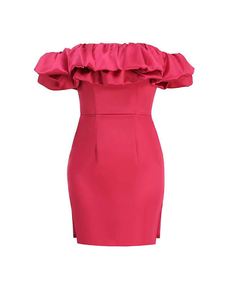 Abito da donna con reggiseno monospalla, sexy, con volant e tinta unita, di alta qualità, stile elegante_voghion.com