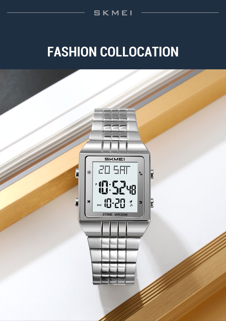 Digitale Uhr Mode Elektronische Uhren Für Herren Frauen Wasserdicht Edelstahl Streifen Stoppuhr Armbanduhr Reloj Hombre_voghion.com