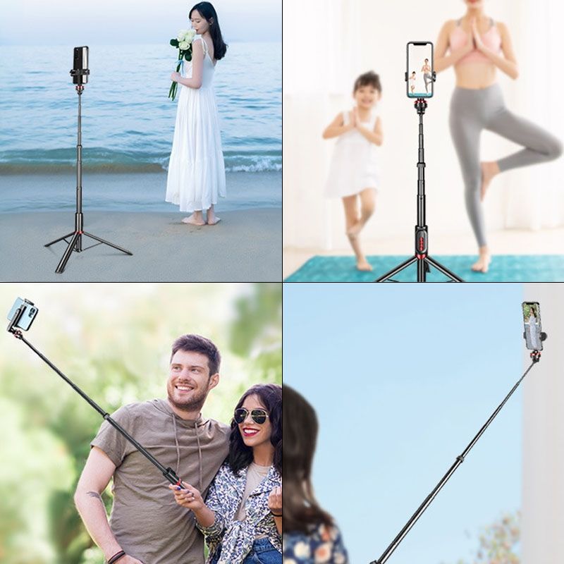 Aluminum Alloy Mobile Phone Bluetooth Selfie Stick Live Floor Tripod Bracket, Height: 1.5m_voghion.com