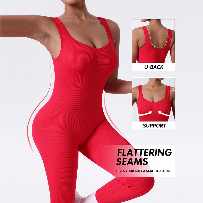 Women’s Clothing V neck backless thick thread jumpsuit fixed double shoulder straps sports body shaping jumpsuit seamless hip lifting yoga clothes_voghion.com