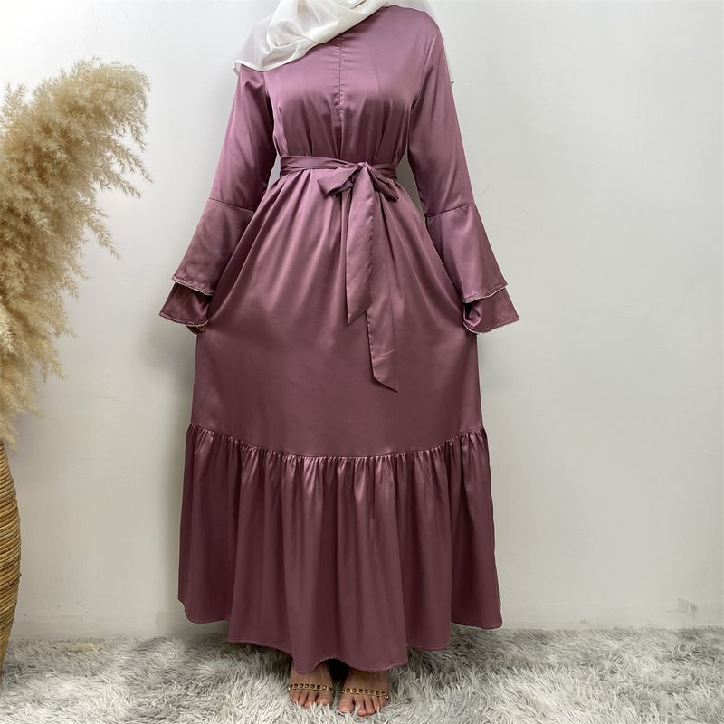 Yeni Saten Müslüman Kadın Elbisesi Çift Çan Kollu Abaya Lüks Dubai Elmas Uzun Elbise Etek Ucu Eklemeli Kaftan Faslı Kadın Zarif_voghion.com