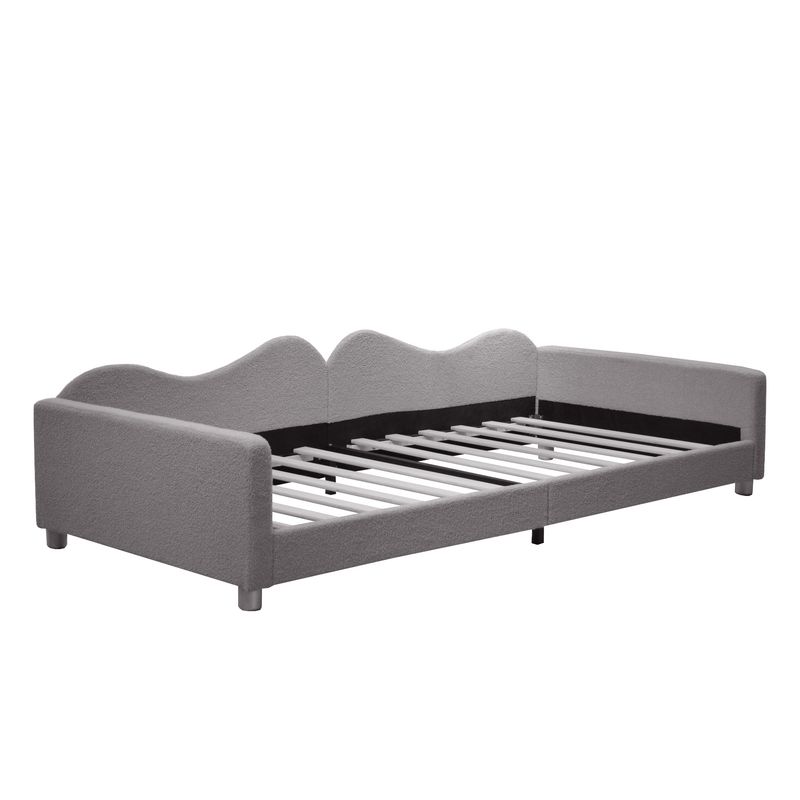Polsterbett 90x200cm, Schlafsofa, Teddystoff, Mit Armlehnen, Grau_voghion.com