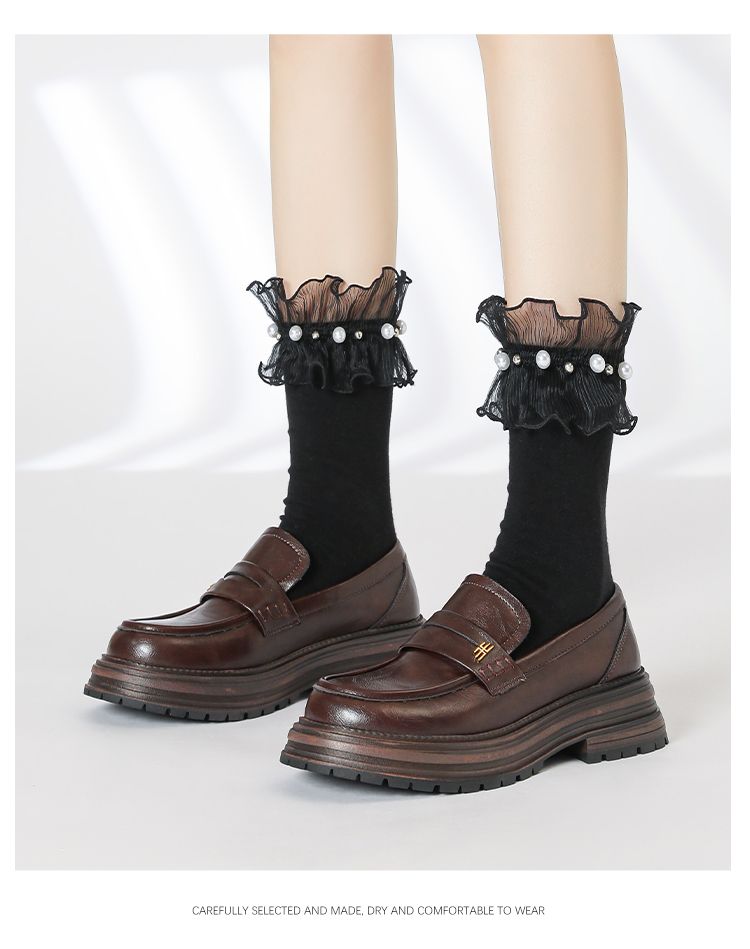 Women's Thick-Soled Loafers Spring 2025 New Genuine Soft Bottom Chunky Heel Lazy Slip-on Single-Layer British Style_voghion.com