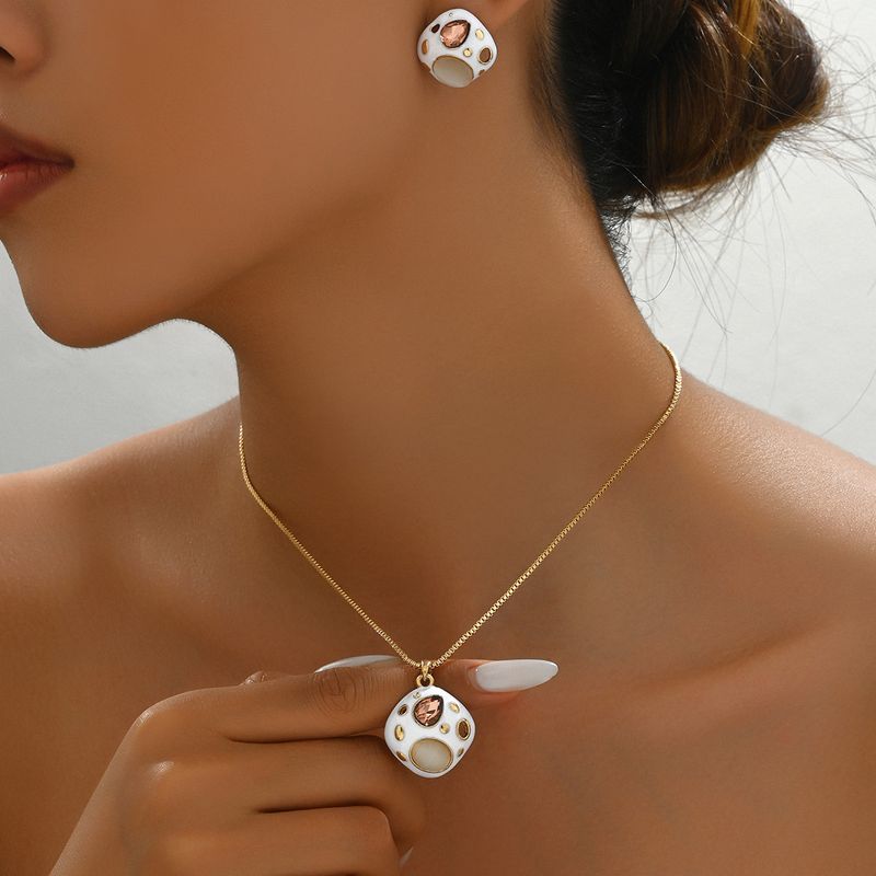 Schlichter Damen-Halsketten-Ohrring-Set mit eingelegtem Edelstein und geometrischem Design, Schlüsselbeinkette_voghion.com