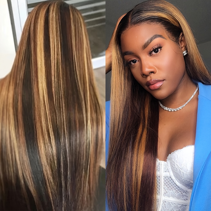 Capelli brasiliani con densità del 180% 13 * 4 parrucca anteriore in pizzo per capelli lisci copricapo P4 / 27 colore indossato moda naturale adatto per l'uso quotidiano da parte delle donne_voghion.com