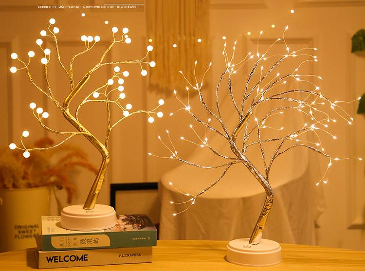108 luces LED creativas de árbol de perlas llenas de estrellas, regalo táctil, decoración navideña para dormitorio, luz de noche_voghion.com