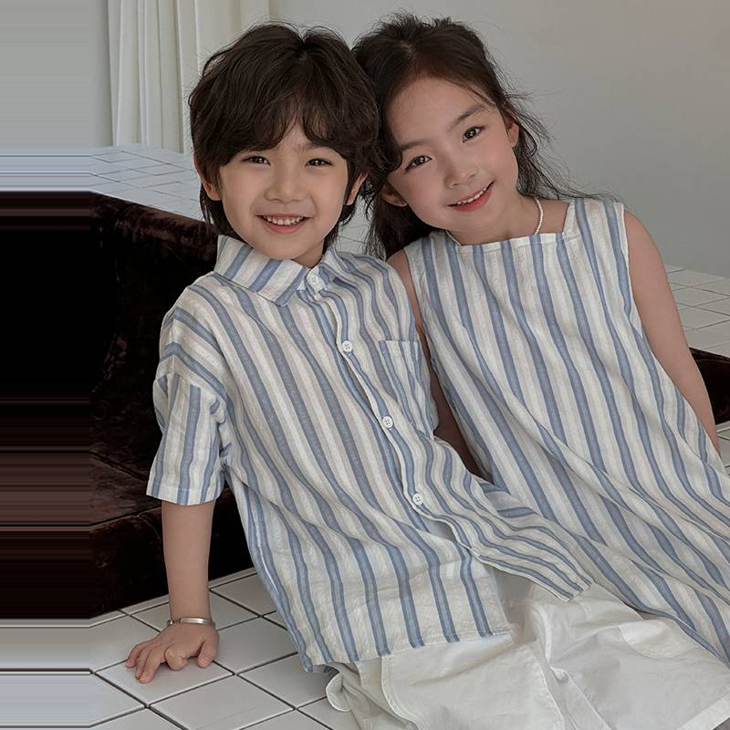 Conjunto de camisa y pantalones cortos holgados para niño, versión coreana, estilo occidental, para hermano, hermana, padre e hijo, estilo veraniego, vestido para mujer_voghion.com
