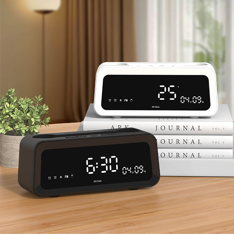 Source Factory K3 Klok Dual Alarm Draadloze Bluetooth-luidspreker Cross Border Bass Nieuwe creatieve schermdisplay-luidspreker_voghion.com