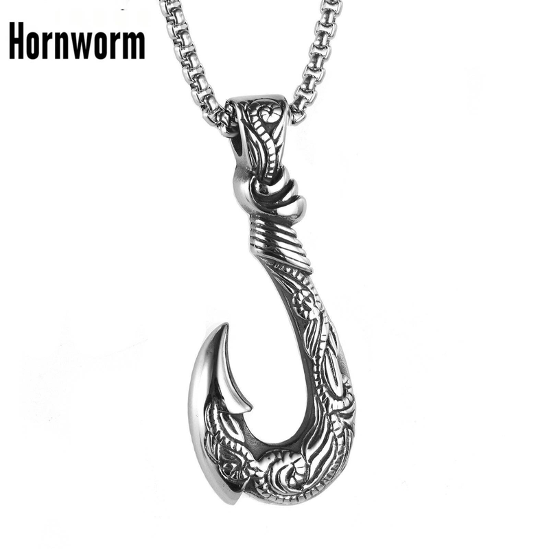 Collier avec pendentif hameçon de pêche hawaïen pour homme, style punk rétro vintage cool, en acier inoxydable_voghion.com
