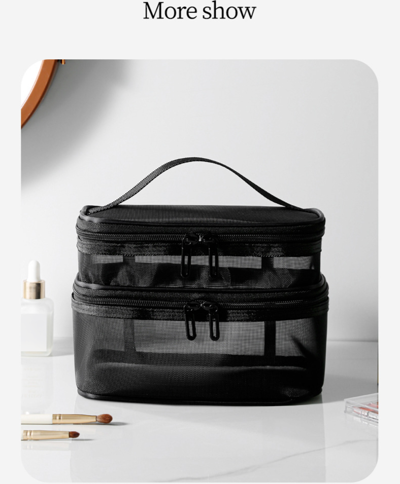 Storage Bags Mesh Cosmetic Bag Large Capacity Three Layer Toiletry Bag Double Layer Storage Bag Travel Mesh Bag Tool Storage Box Portable_voghion.com