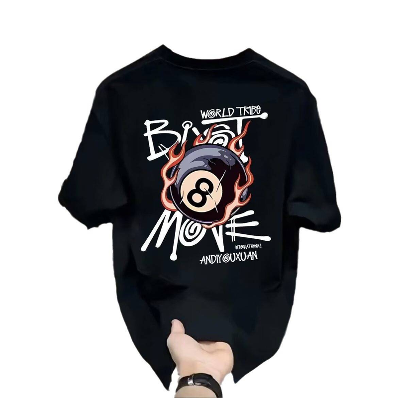 Herrenbekleidung Reine Baumwolle Bedrucktes Kurzarm-Trend-Lässiges Rundhals-T-Shirt_voghion.com