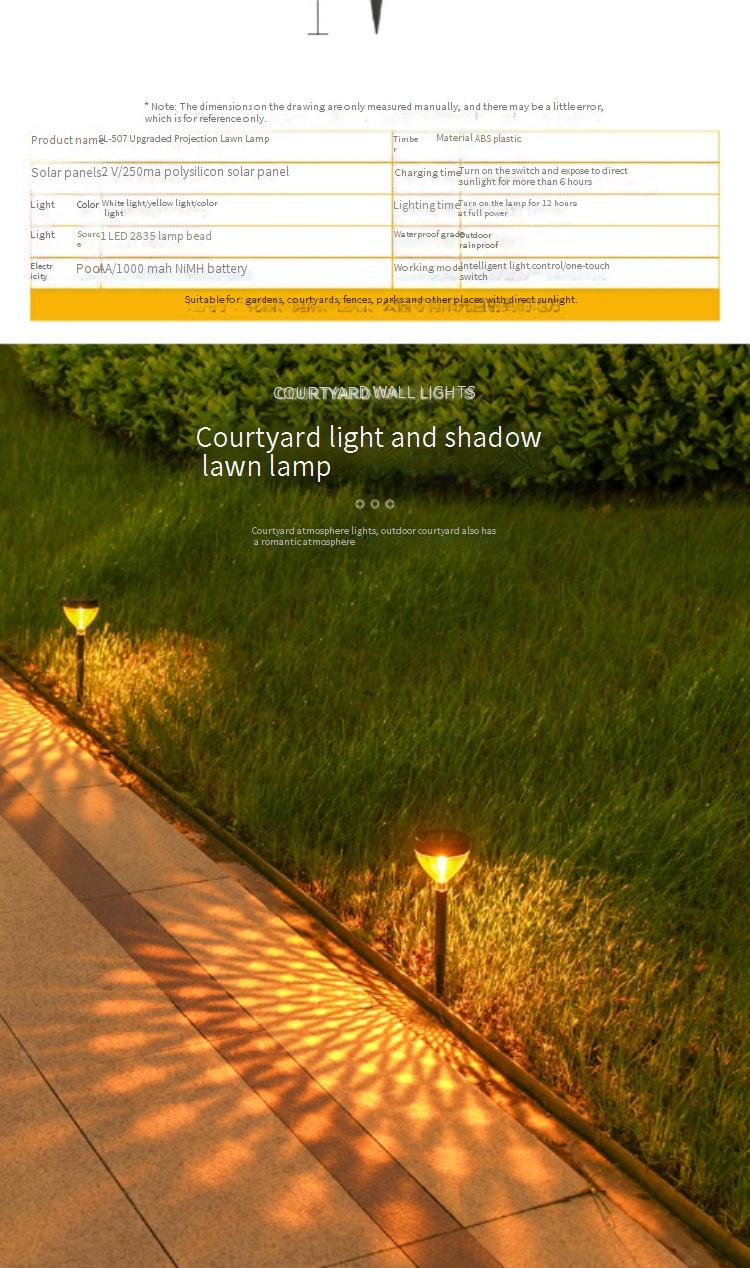Upgraded Solar LED Lawn Light With Projection - Warm Yellow Light, Waterproof Outdoor Garden Light For Patio, Yard, Pathway Decoration_voghion.com