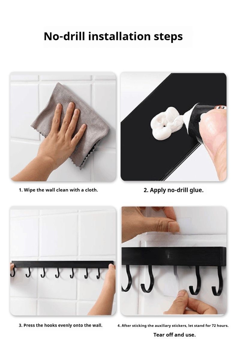 Adjustable Kitchen Hook Rack – Heavy-Duty Aluminum Wall Mount For Utensils, Pots & Pans (4/6/8/10/12 Hooks 5kg Load Capacity)_voghion.com