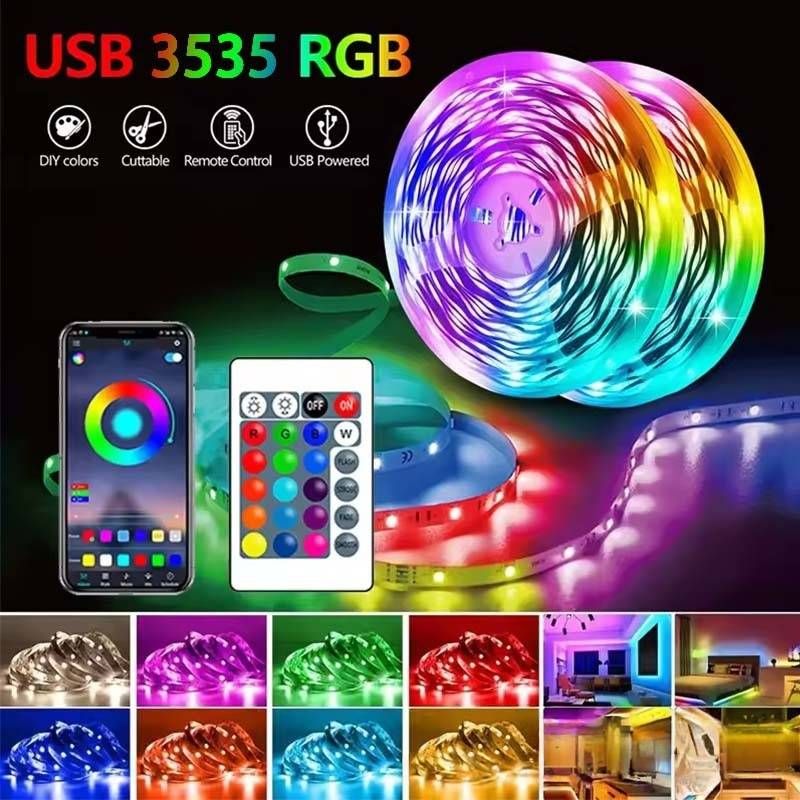 Tira de luces LED RGB de 5 V con Bluetooth y control remoto de 24 teclas: barra de luz USB inteligente que cambia de color para ambientar habitaciones, juegos y retroiluminar el televisor._voghion.com