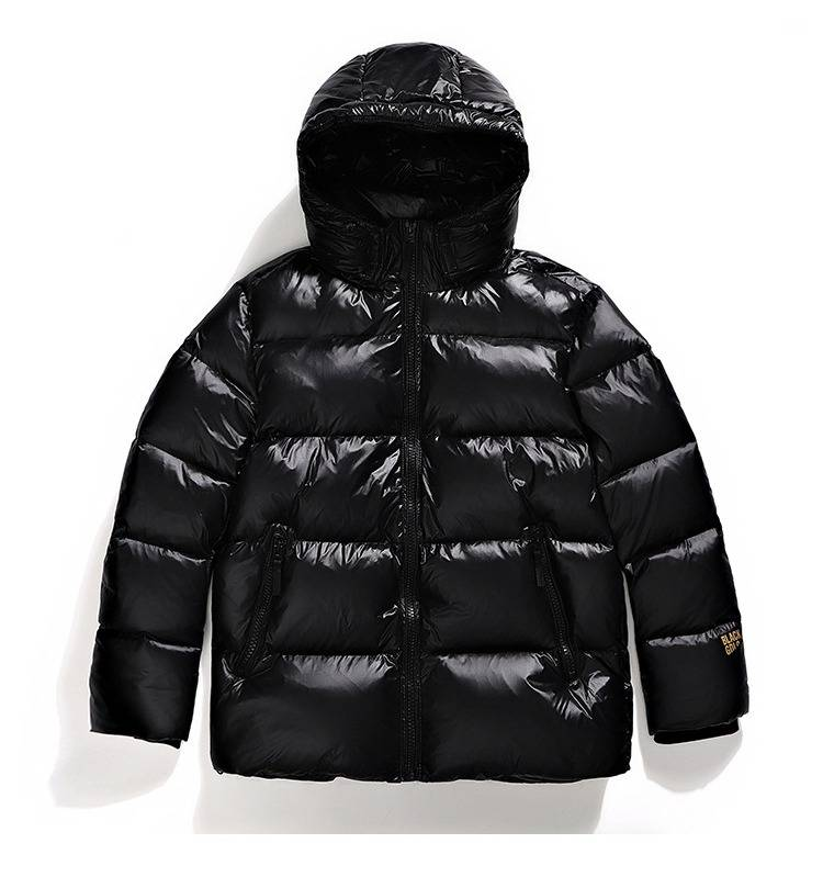 Chaqueta acolchada de invierno unisex negra y dorada con plumón de pato de 800 pulgadas cúbicas, impermeable, cortavientos y con capucha para hombre y mujer._voghion.com