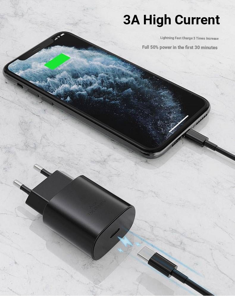 25W PD Fast Charger For Samsung – Compatible With S23/S22/Note10 & IPhone (US/EU Plug, White/Black, Includes 5A Fast Charge Cable)_voghion.com