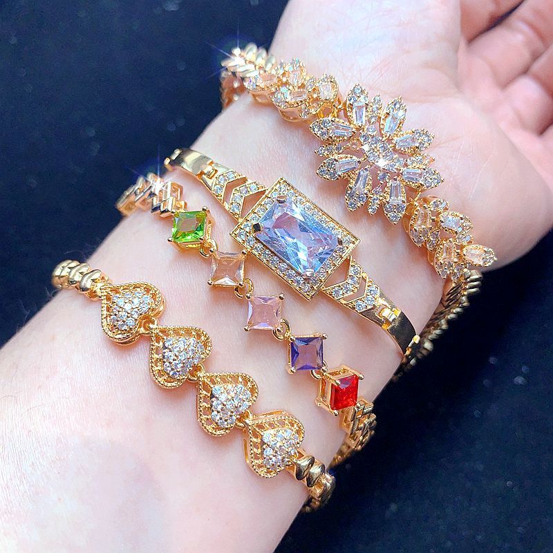 Bransoletka z grubej, ręcznie robionej, pełnej mikro-wysadzanej cyrkonii, w stylu osobowości, wysokiej klasy, lekka, luksusowa, błyszcząca, z diamentami, w kolorze złotym, geometryczna_voghion.com