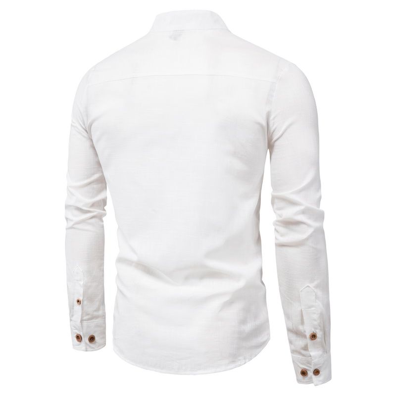 Camicia da uomo a maniche lunghe in cotone e lino autunnale da uomo_voghion.com