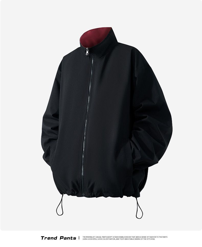 Reversible Streetwear Jacket – Unisex Two-Sided Stand Collar Coat With Zip Closure (M-3XL, Black/White & Red/White & Black/Red)_voghion.com